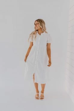 Polagram/Baevely THE WHITNEY BUTTON DOWN DRESS IN IVORY