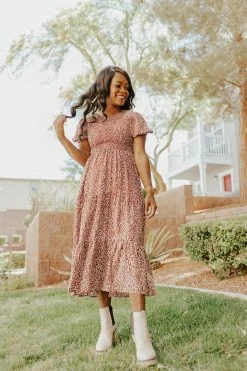 Elloh THE PEYTON PUFF SLEEVE DRESS IN RED BEAN DRESSES