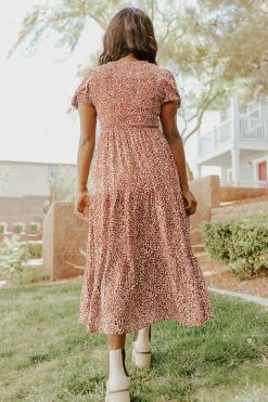 Elloh THE PEYTON PUFF SLEEVE DRESS IN RED BEAN DRESSES