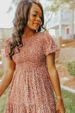 Elloh THE PEYTON PUFF SLEEVE DRESS IN RED BEAN DRESSES