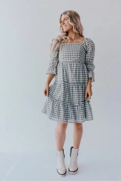 Mikarose THE DALLAS GINGHAM TIERED DRESS IN GREEN