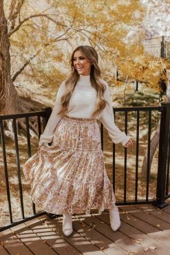 Moodie THE BEATRIX IRIDESCENT MIDI SKIRT IN BLUSH