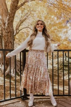 Moodie THE BEATRIX IRIDESCENT MIDI SKIRT IN BLUSH