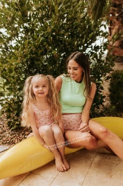 PINK DESERT GIRLS MINI RUFFLE PEPLUM SWIMSUIT SET IN BUBBLEGUM BANANA AND NEON MINT 5 PINK DESERT GIRLS MINI RUFFLE PEPLUM SWIMSUIT SET IN BUBBLEGUM BANANA AND NEON MINT