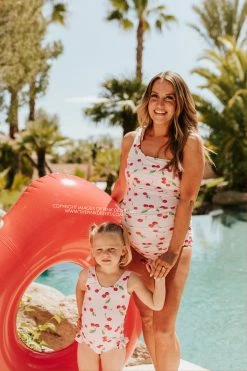 PINK DESERT RUCHED ONE SHOULDER ONE PIECE SWIMSUIT IN CHERRY BOMB