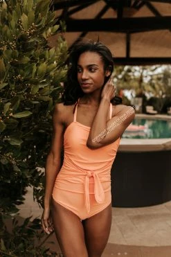 PINK DESERT TIED UP ONE PIECE SWIMSUIT IN NEON ORANGE