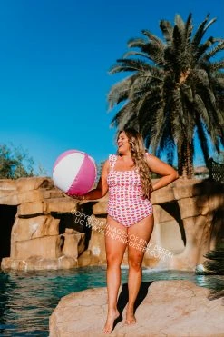 SASSY RED LIPSTICK X PINK DESERT FLUTTER SLEEVE RUCHED ONE PIECE IN SASSY LIPS