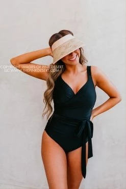 SASSY RED LIPSTICK X PINK DESERT SARAH WRAP ONE PIECE IN BLACK