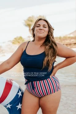 PINK DESERT TIE FRONT BLOUSON TANKINI SWIM TOP IN INDIGO