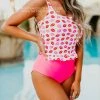 SASSY RED LIPSTICK X PINK DESERT MINI RUFFLE CROP PEPLUM SWIM TOP IN SASSY LIP PRINT