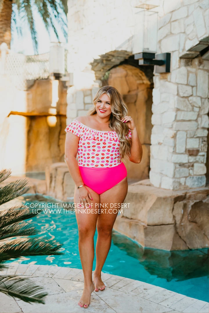 SASSY RED LIPSTICK X PINK DESERT RUFFLE MIDKINI IN SASSY LIP PRINT SWIM 3 SASSY RED LIPSTICK X PINK DESERT RUFFLE MIDKINI IN SASSY LIP PRINT SWIM