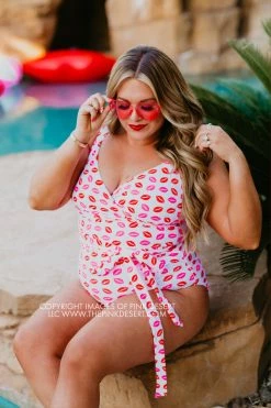 SWIM SASSY RED LIPSTICK X PINK DESERT SARAH WRAP ONE PIECE IN SASSY LIP PRINT