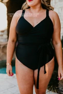 SASSY RED LIPSTICK X PINK DESERT SARAH WRAP ONE PIECE IN BLACK