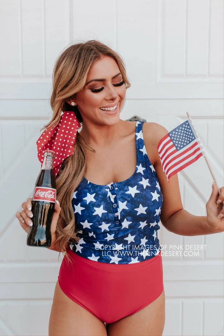 PINK DESERT BUTTON FRONT MIDKINI SWIM TOP IN SPANGLED STAR PRINT 5 PINK DESERT BUTTON FRONT MIDKINI SWIM TOP IN SPANGLED STAR PRINT