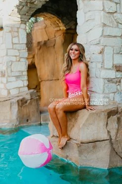 SASSY RED LIPSTICK X PINK DESERT MINI RUFFLE CROP PEPLUM SWIM TOP IN VEGAS PINK
