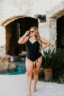 SASSY RED LIPSTICK X PINK DESERT SARAH WRAP ONE PIECE IN BLACK