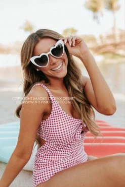 PINK DESERT TIE FRONT ONE PIECE SWIMSUIT IN SUMMER GINGHAM
