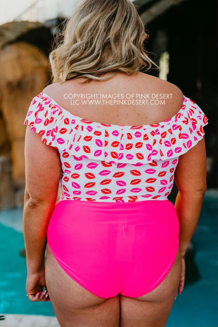 SASSY RED LIPSTICK X PINK DESERT RUFFLE MIDKINI IN SASSY LIP PRINT SWIM 4 SASSY RED LIPSTICK X PINK DESERT RUFFLE MIDKINI IN SASSY LIP PRINT SWIM