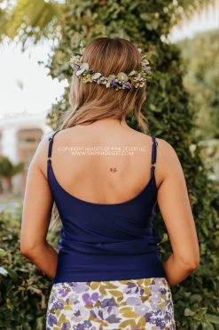 PINK DESERT TIE FRONT BLOUSON TANKINI SWIM TOP IN INDIGO