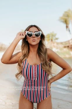 PINK DESERT BUTTON FRONT ONE PIECE IN AMERICANA STRIPE