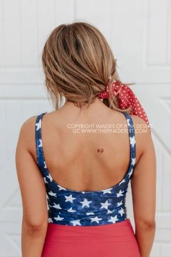 PINK DESERT BUTTON FRONT MIDKINI SWIM TOP IN SPANGLED STAR PRINT 9 PINK DESERT BUTTON FRONT MIDKINI SWIM TOP IN SPANGLED STAR PRINT