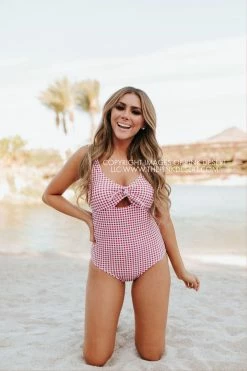 PINK DESERT TIE FRONT ONE PIECE SWIMSUIT IN SUMMER GINGHAM