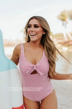 PINK DESERT TIE FRONT ONE PIECE SWIMSUIT IN SUMMER GINGHAM