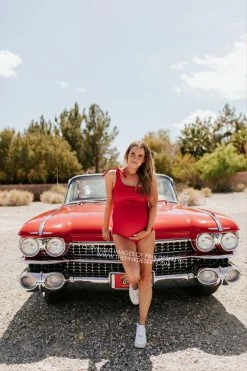 PINK DESERT RUCHED ONE SHOULDER ONE PIECE SWIMSUIT IN CHERRY RED
