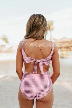 PINK DESERT TIE FRONT ONE PIECE SWIMSUIT IN SUMMER GINGHAM