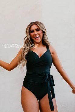 SASSY RED LIPSTICK X PINK DESERT SARAH WRAP ONE PIECE IN BLACK