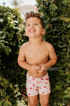 PINK DESERT BOYS EUROPEAN CUT SWIM SHORT IN CHERRY BOMB