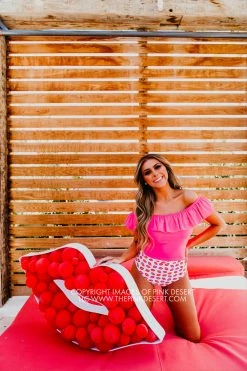 SASSY RED LIPSTICK X PINK DESERT RUFFLE MIDKINI IN VEGAS PINK