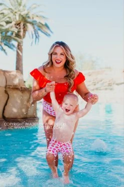 SASSY RED LIPSTICK X PINK DESERT BOYS EUROPEAN CUT SWIM SHORT IN SASSY LIPS