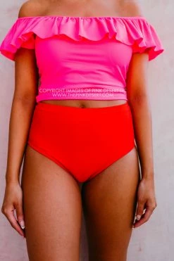 SASSY RED LIPSTICK X PINK DESERT VINTAGE HIGH WAIST SWIM BOTTOM IN POPPY