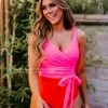 SASSY RED LIPSTICK X PINK DESERT SARAH WRAP ONE PIECE IN VEGAS PINK AND POPPY SWIM