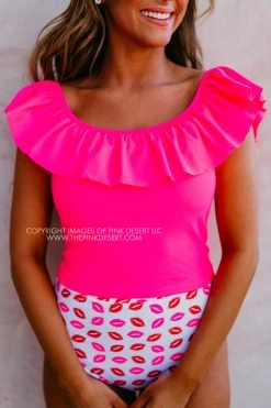 SASSY RED LIPSTICK X PINK DESERT RUFFLE MIDKINI IN VEGAS PINK