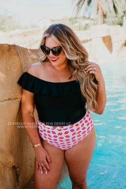 PINK DESERT RUFFLE MIDKINI IN BLACK SWIM