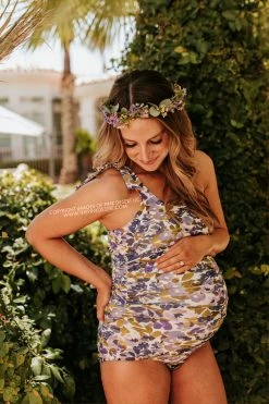 PINK DESERT RUCHED ONE SHOULDER ONE PIECE SWIMSUIT IN WILD LAVENDER