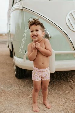 PINK DESERT BOYS EUROPEAN CUT SWIM SHORT IN BUBBLEGUM BANANA