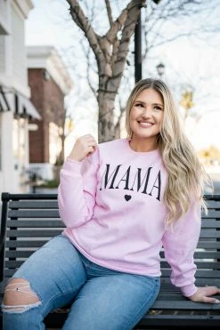 Rosemead THE MAMA HEART PULLOVER IN BABY PINK TOPS