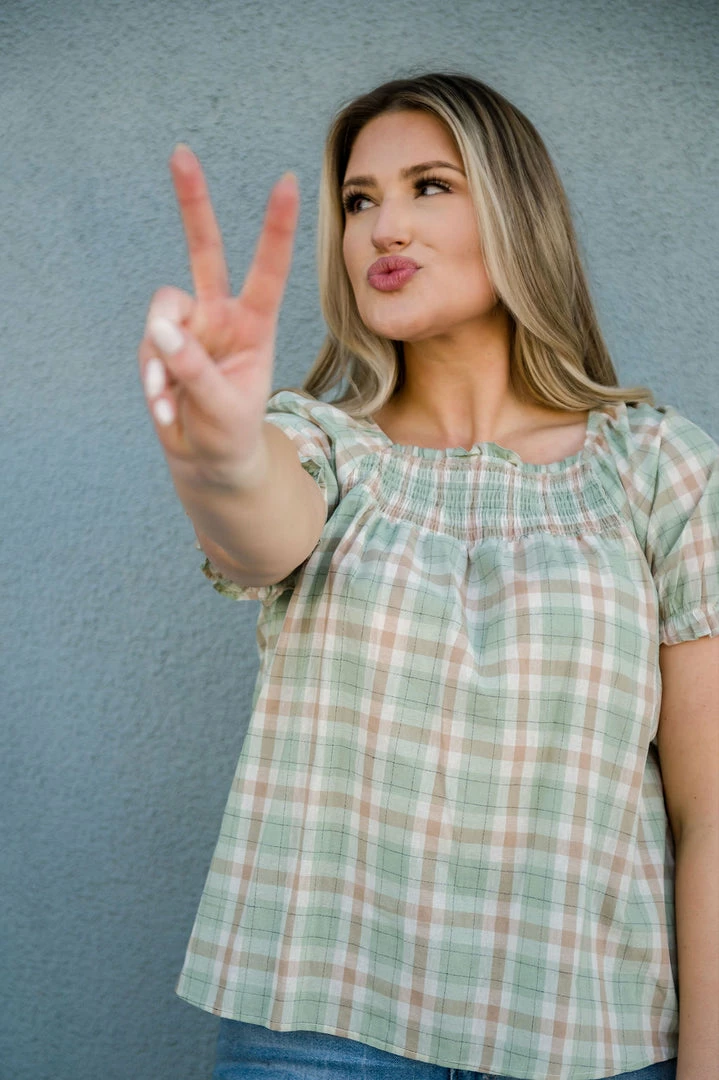 Hayden Los Angeles THE CALL ME MAYBE BABYDOLL TOP IN SAGE PLAID TOPS 4 Hayden Los Angeles THE CALL ME MAYBE BABYDOLL TOP IN SAGE PLAID TOPS