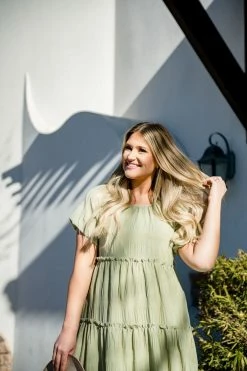 Mikarose THE SANDRA TIERED DRESS IN SEACREST GREEN DRESSES
