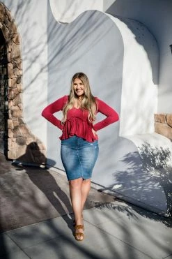Blue Buttercup THE RYKER PEPLUM TOP IN RED TOPS