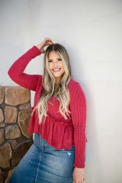 Blue Buttercup THE RYKER PEPLUM TOP IN RED TOPS