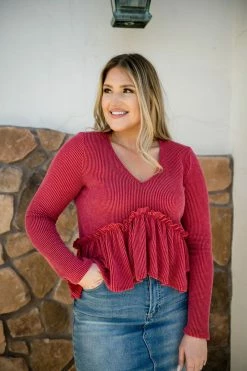 Blue Buttercup THE RYKER PEPLUM TOP IN RED TOPS