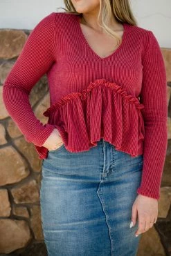Blue Buttercup THE RYKER PEPLUM TOP IN RED TOPS