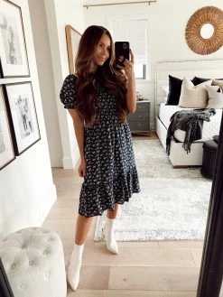 THE PINK DESERT MIDNIGHT GARDEN DRESS IN NAVY