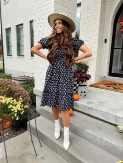 THE PINK DESERT MIDNIGHT GARDEN DRESS IN NAVY