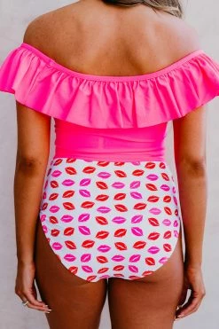 SASSY RED LIPSTICK X PINK DESERT RUFFLE MIDKINI IN VEGAS PINK