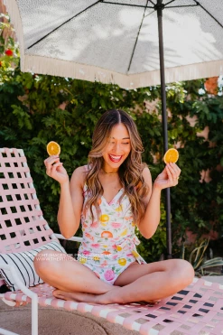 SWIM SARAH WRAP ONE PIECE IN CITRUS BY SASSY RED LIPSTICK X PINK DESERT